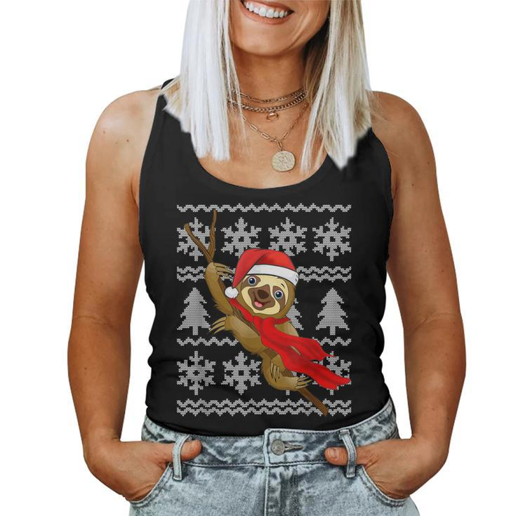 Sloth Santa Hat Scarf Ugly Christmas Sweater Holiday Women Tank Top