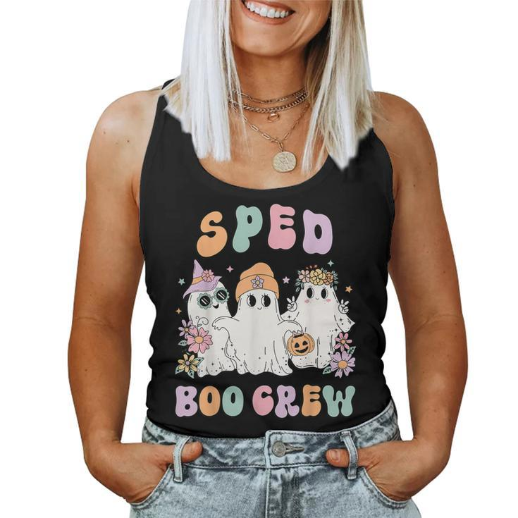 Sped Boo Crew Halloween Floral Ghost Special Ed Sped Teacher Women Tank Top