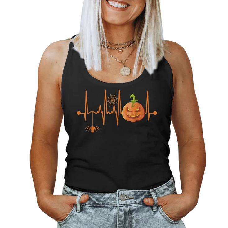 Spooky Scary Pumpkin Heartbeat Halloween Fall Halloween Women Tank Top