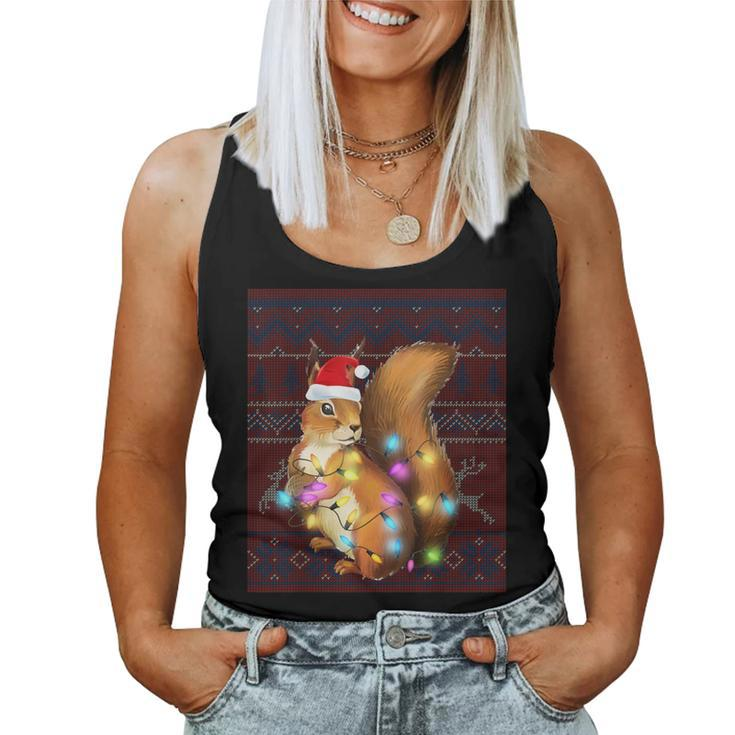 Squirrel Christmas Lights Ugly Sweater Squirrel Lover Women Tank Top