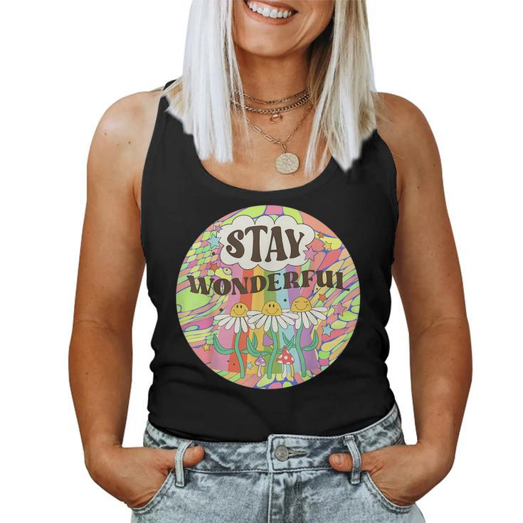 Stay Wonderful Retro Daisy Rainbow Aesthetic Inspirational Women Tank Top