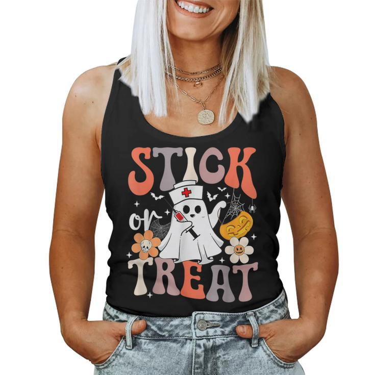 Stick Or Treat Ghost Nurse Halloween Crna Emergency Er Nurse Women Tank Top