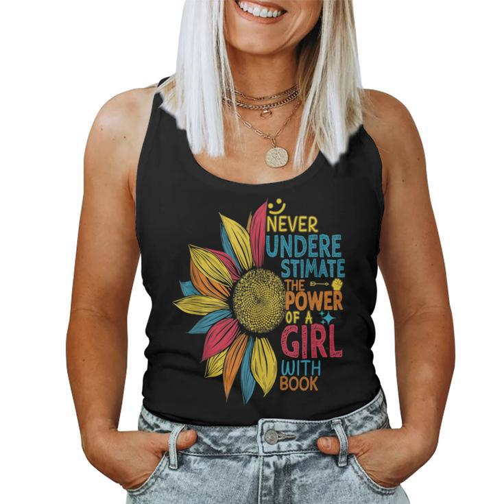 Sunflower Never Underestimate The Power Of A Girl With Book Women Tank Top
