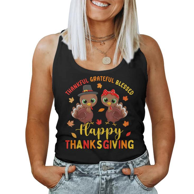 Thankful Grateful Blessed Thanksgiving Turkey Girls Women Tank Top