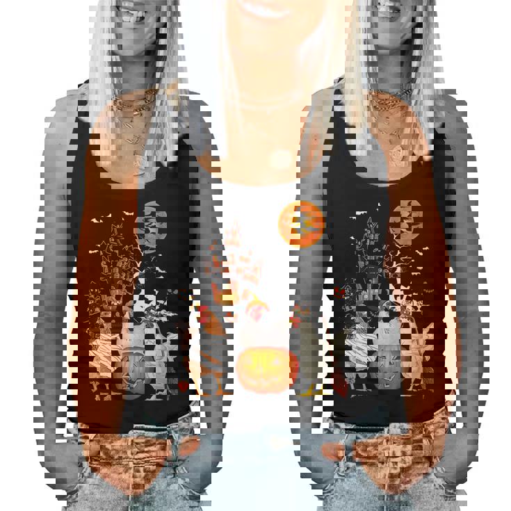 Three Chickens Halloween Mummy Scary Witch With Pumpkins Women Tank Top