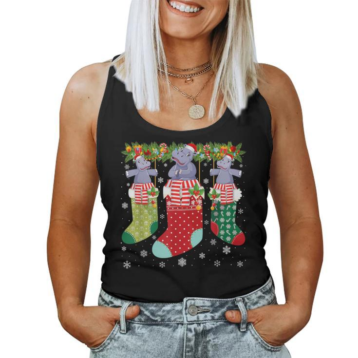 Three Hippo In Socks Ugly Christmas Sweater Party Women Tank Top