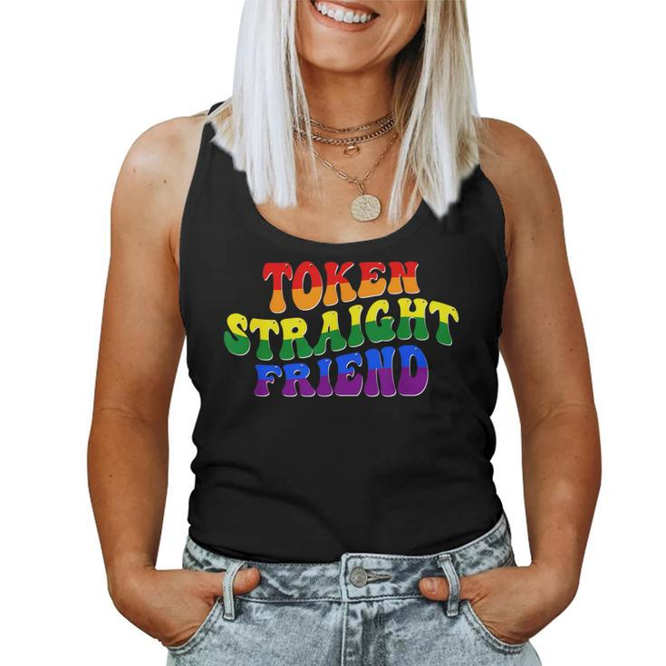 Token Straight Friend Gay Pride Lgbtq Groovy Rainbow Colors Women Tank Top
