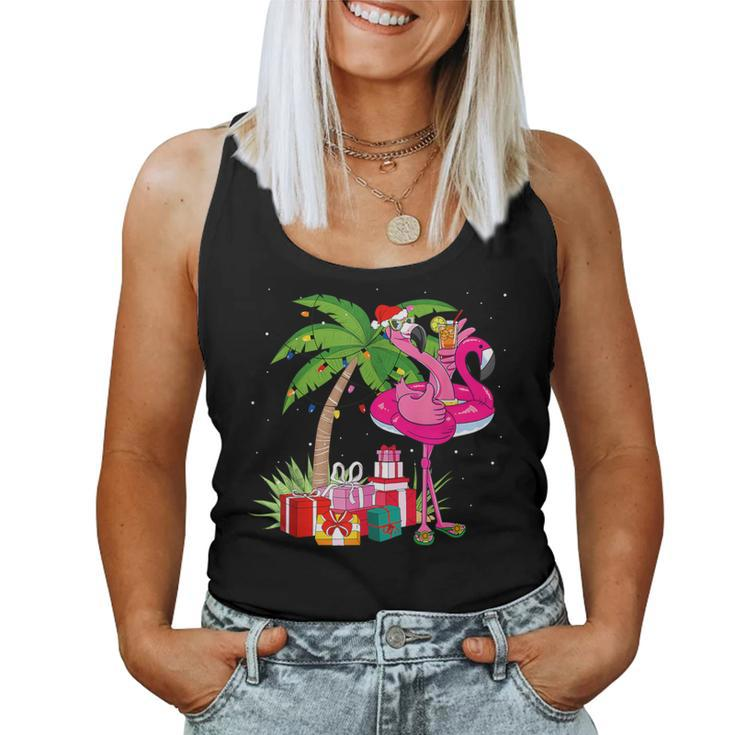 Tropical Pink Flamingo Christmas In July Summer Palm Tree Women Tank Top