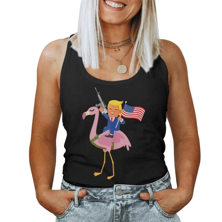 Trump Flamingo Gun Merica 2020 Election Maga Republican Women Tank Top