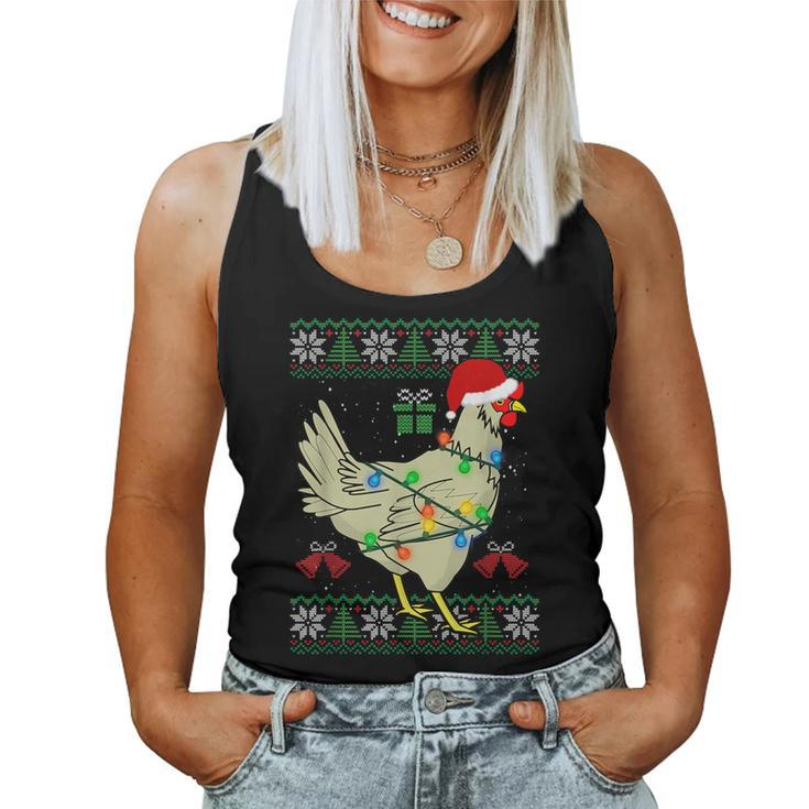 Ugly Christmas Chicken Sweater Santa Hat Lights Women Tank Top