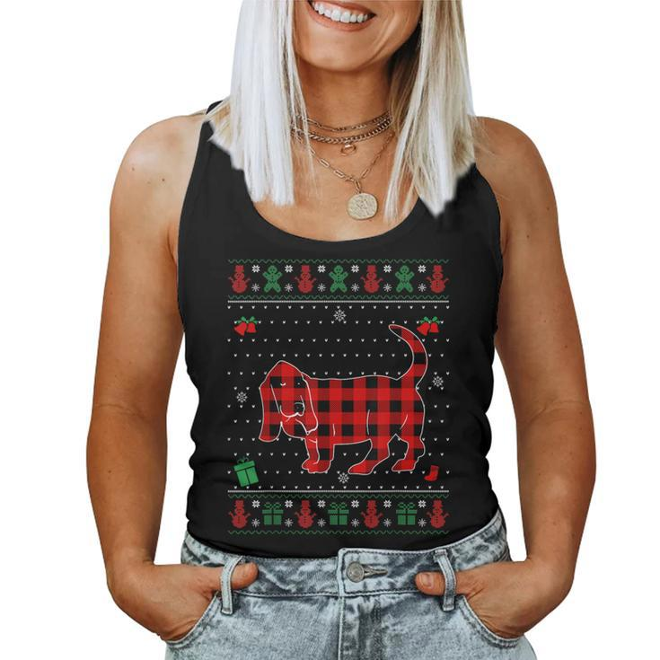 Ugly Christmas Red Plaid Basset Hound Dog Lover Matching Pj Women Tank Top