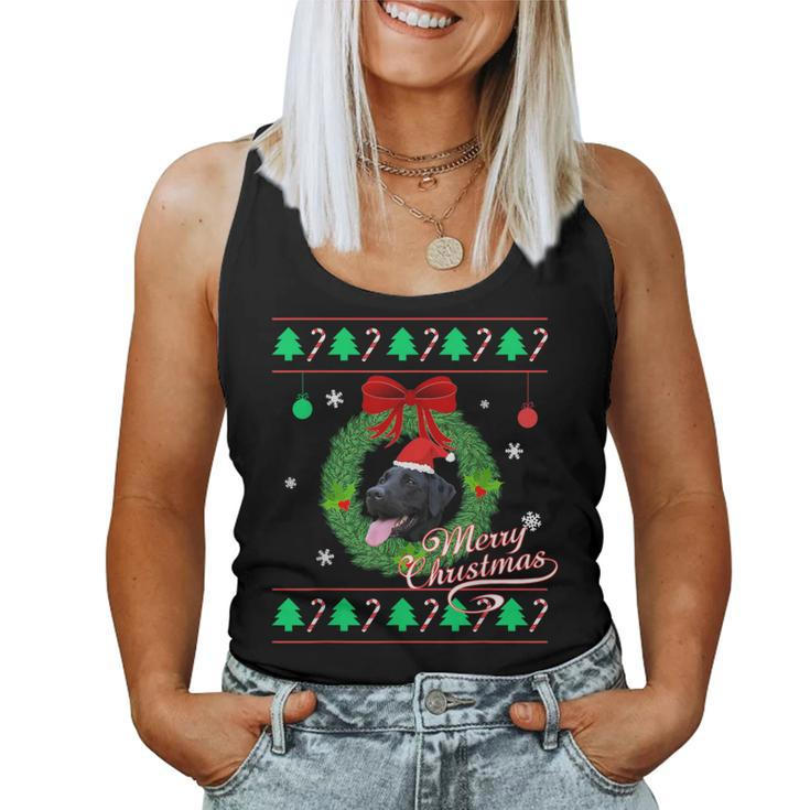 Ugly Christmas Sweater Black Lab Puppy Graphic Women Tank Top
