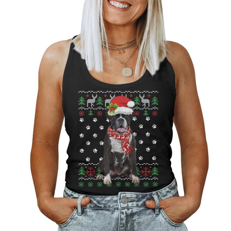 Ugly Sweater Christmas Boxer Dog Puppy Xmas Pajama Women Tank Top