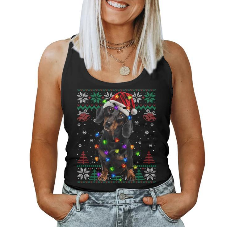 Ugly Sweater Christmas Lights Dachshund Dog Lover Women Tank Top