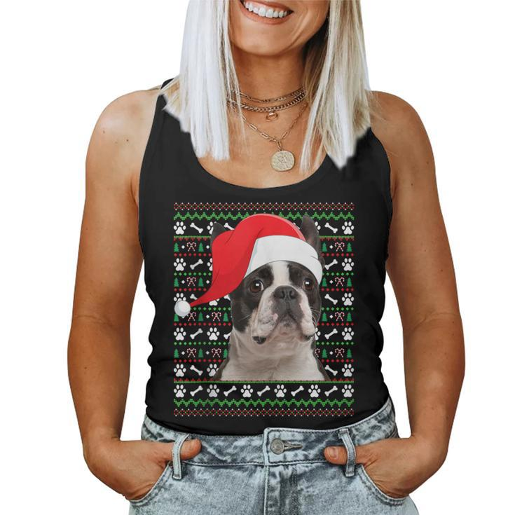 Ugly Xmas Sweater Santa Boston Terrier Dog Christmas Women Tank Top