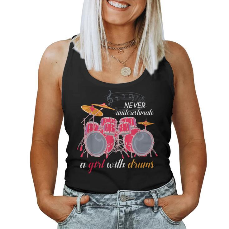 Never Underestimate A Girl With Drums Music Drummer Women Tank Top