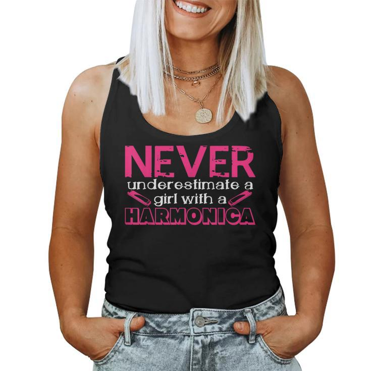 Never Underestimate A Girl With A Harmonica Musician Women Tank Top