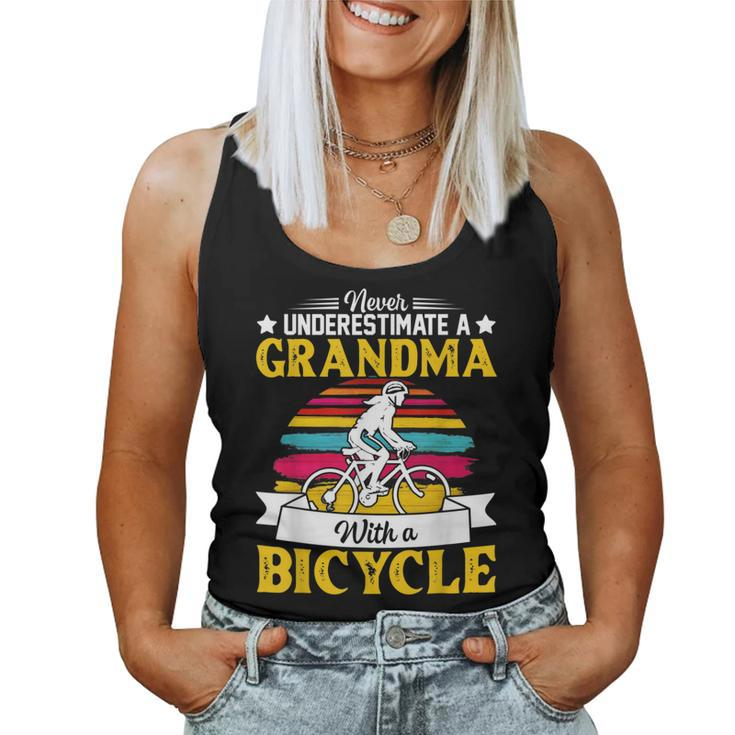 Never Underestimate A Grandma With A Bicycle Vintage Women Tank Top