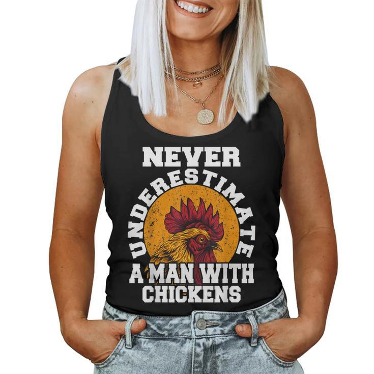 Never Underestimate A Man With Chickens Farmer Chicken Women Tank Top