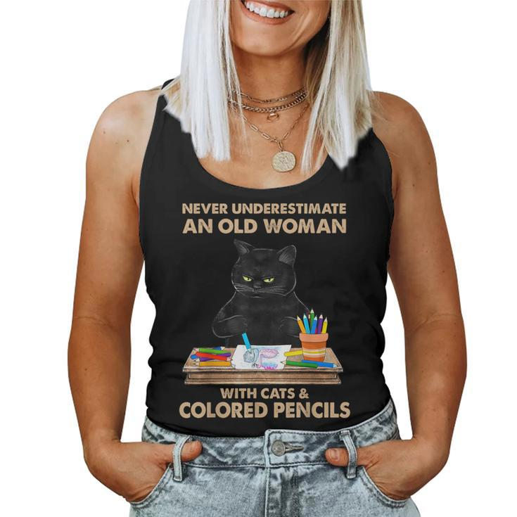 Never Underestimate An Old With Cats & Colored Pencils Women Tank Top