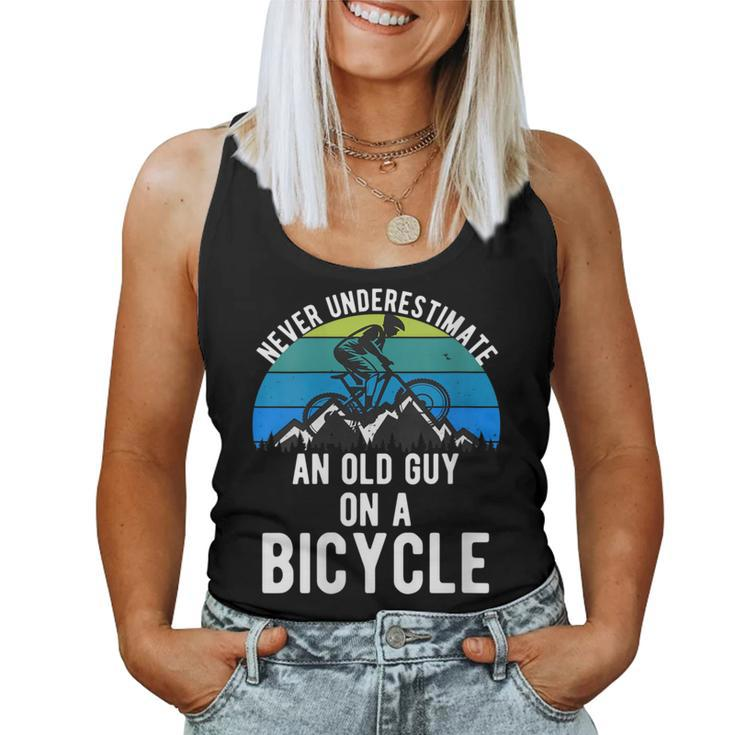 Never Underestimate An Old Guy On A Bike Mountain Mens Women Tank Top