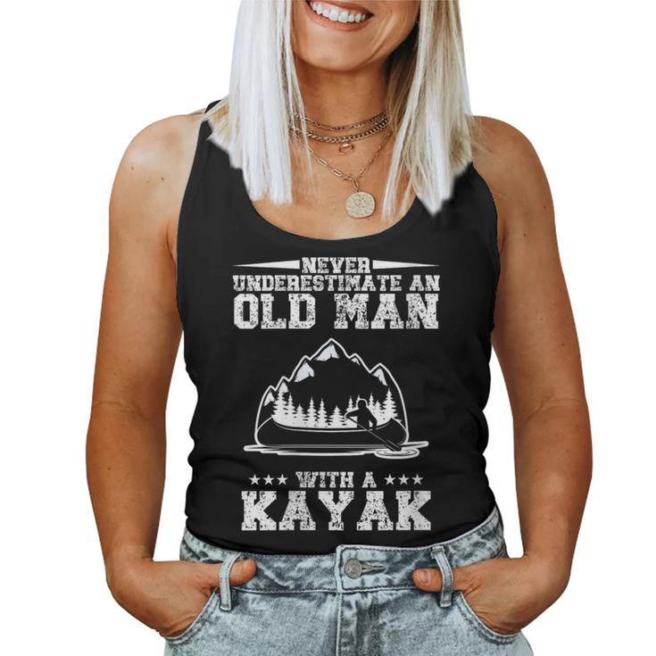 Never Underestimate An Old Man With A Kayak Distressed Women Tank Top
