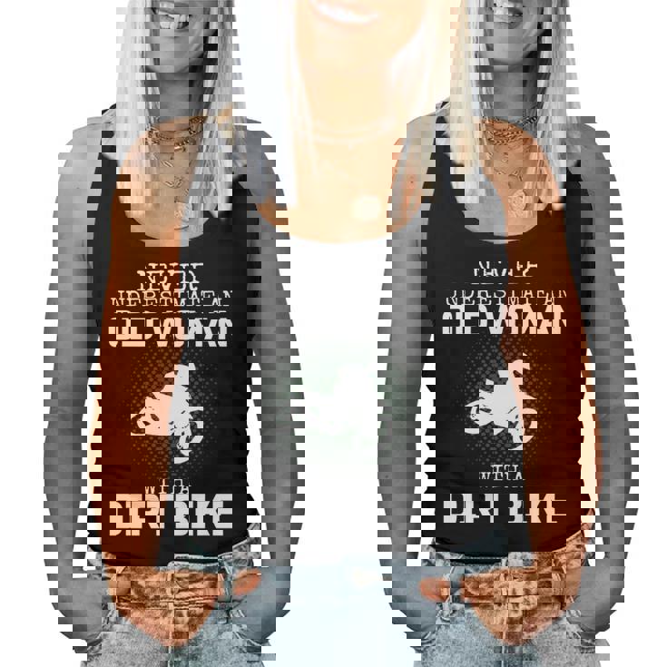 Never Underestimate An Old Woman With A Dirt Bike Womens Old Woman Women Tank Top