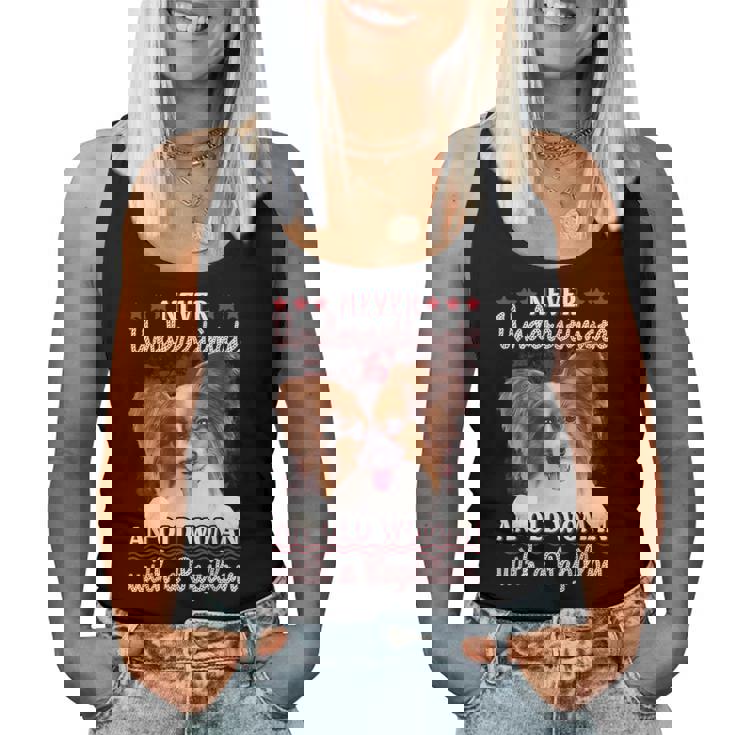 Never Underestimate An Old Woman With A Papillon Women Tank Top