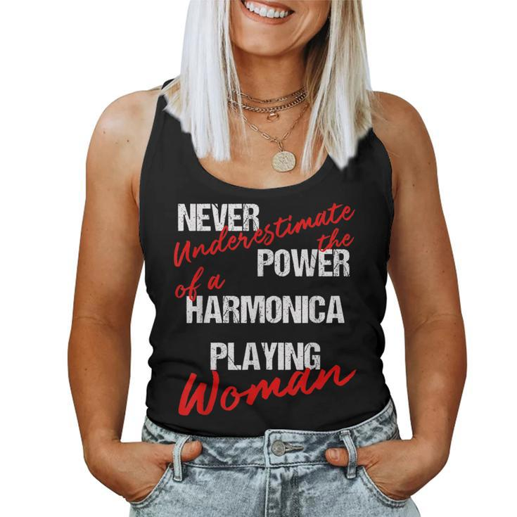 Never Underestimate The Power Of A Harmonica Playing Woman Women Tank Top