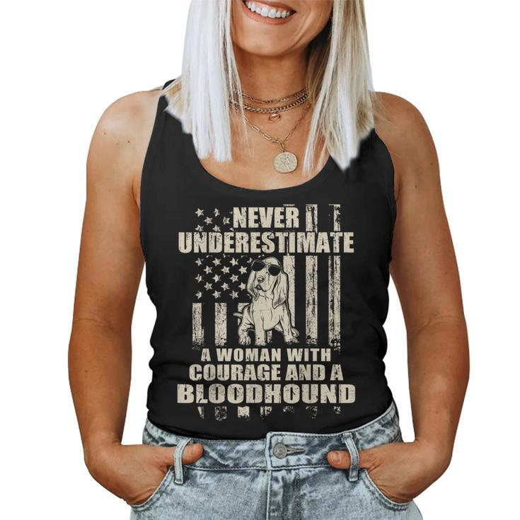 Never Underestimate Woman And A Bloodhound Usa Flag Women Tank Top