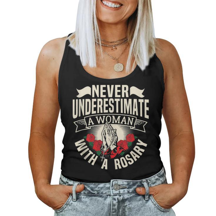 Never Underestimate A Woman With A Rosary Prayer Catholic Women Tank Top