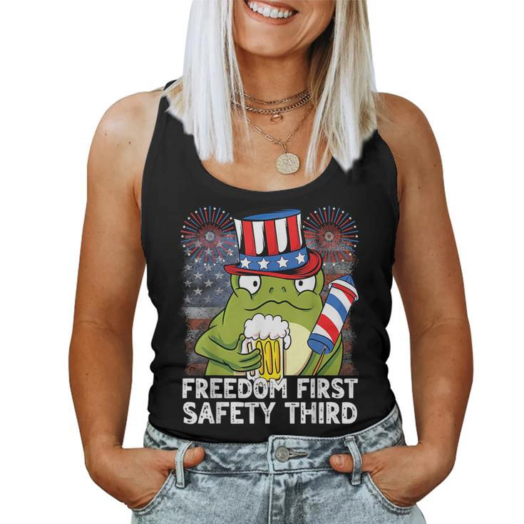 Usa 4Th Of July Frog Beer Freedom First Safety Third  Women Tank Top Basic Casual Daily Weekend Graphic