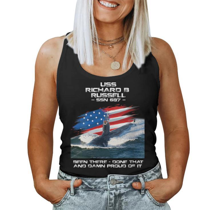 Uss Richard B Russell Ssn-687 American Flag Submarine  Women Tank Top Basic Casual Daily Weekend Graphic