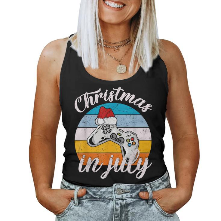 Vintage Christmas In July With A Santa Hat Controller Gaming Women Tank Top