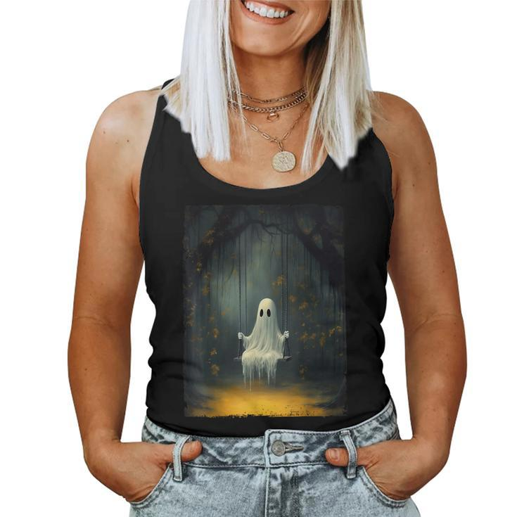 Vintage Floral Ghost On The Swing In Forest Halloween Gothic Women Tank Top