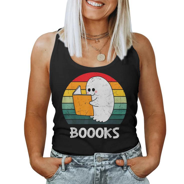 Vintage Halloween Booooks Cute Ghost Reading Books Teacher Women Tank Top