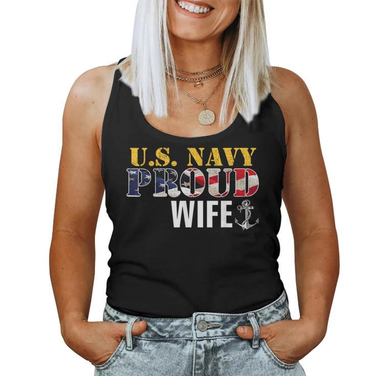 Vintage Navy Proud Wife With US American Flag Women Tank Top