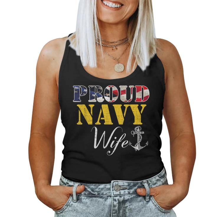 Vintage Proud Navy With American Flag For Wife Women Tank Top