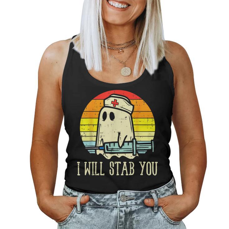 Vintage Retro I Will Stab You Ghost Nurse Halloween Spooky Women Tank Top