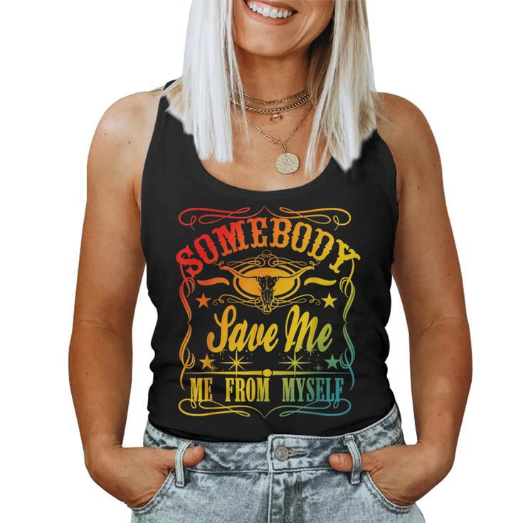 Vintage Somebody Save Me Me From Myself Retro Floral Skull Women Tank Top