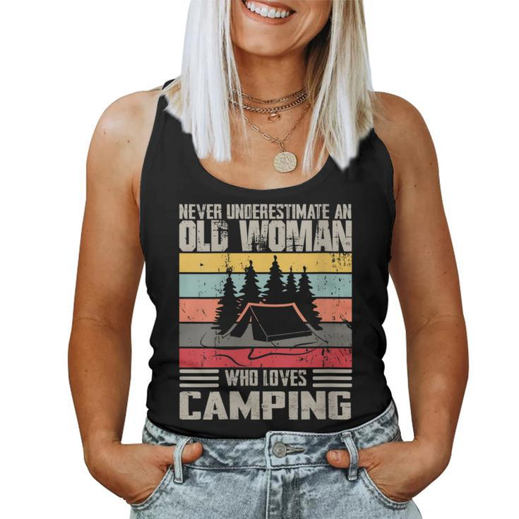 Vintage Never Underestimate An Old Woman Who Loves Camping Women Tank Top