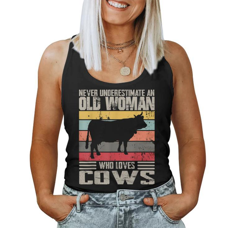 Vintage Never Underestimate An Old Woman Who Loves Cows Cute Women Tank Top