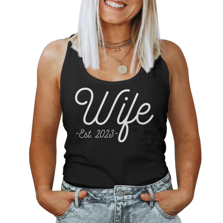 Wife Est 2023 Just Married Honeymoon Wedding Couples  Women Tank Top Basic Casual Daily Weekend Graphic