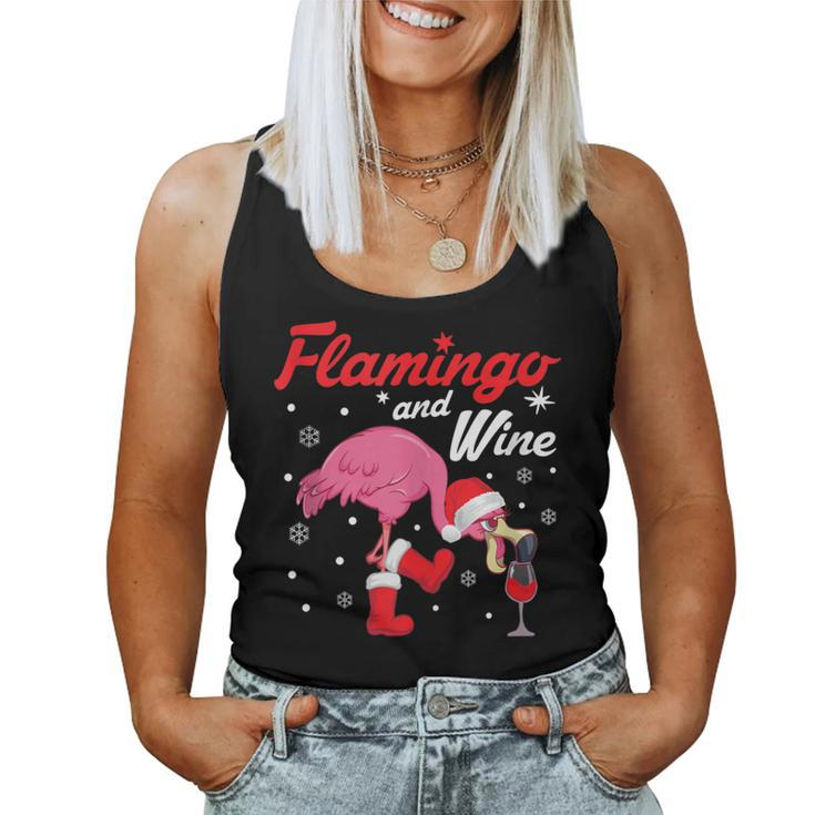 Wine Drinking Flamingo Christmas Women Tank Top