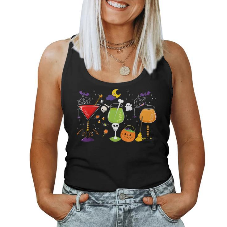 Wine Glass Of Witchcraft Halloween Witch Hat Women Tank Top