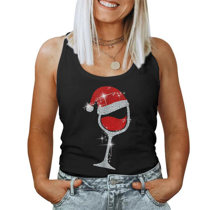 Wine Glasses Santa Hat Bling Christmas Wine Lover Women Tank Top
