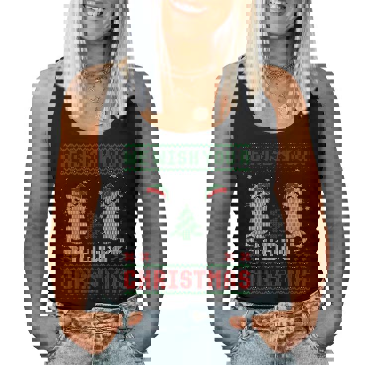 We Wish You A Meowy Cat Christmas Ugly Sweater Women Tank Top