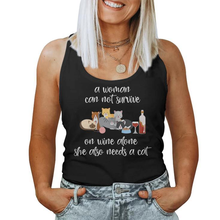 A Woman Cannot Survive On Wine Alone Cat Lover Wine Women Tank Top