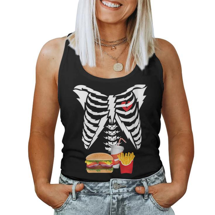 Xray Skeleton Rib Cage Burger Halloween Scary Face Hamburger Women Tank Top