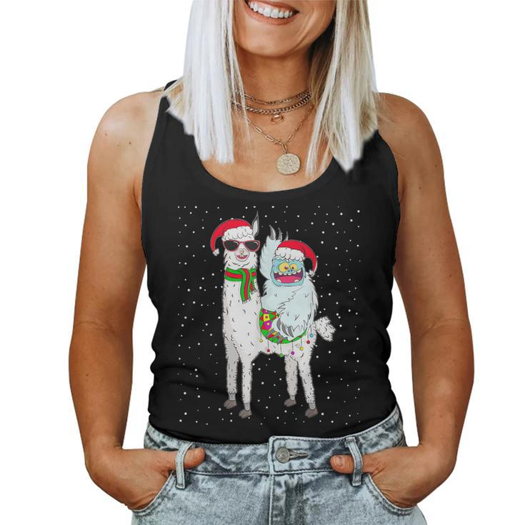 Yeti To Party Santa Hat Llama Christmas Pajama Xmas Women Tank Top
